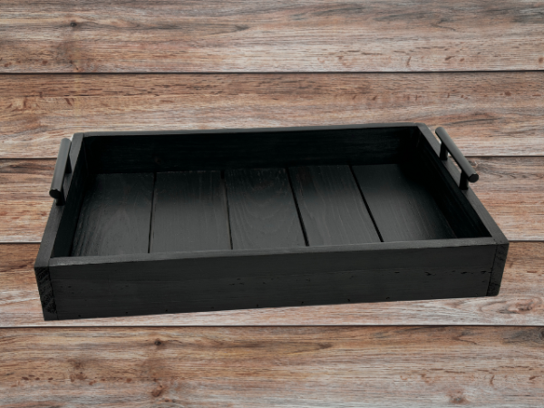 rustic black serving tray with black handles