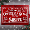beautiful Christmas sign with a red and black background and sharp white lettering that says K. Kringle Co Coffee & Cocoa