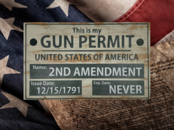 beautiful vintage sign made of 2 cedar fence picket boards that reads "This is my Gun Permit" - distressed creamy background with gray lettering