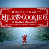 festive holiday sign with a Christmas red background and crisp white lettering that says "North Pole Milk & Cookies Co"