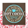 warm and cozy Christmas sign with a brown background and snowy blue and white lettering that says "Old Fashioned Hot Cocoa"