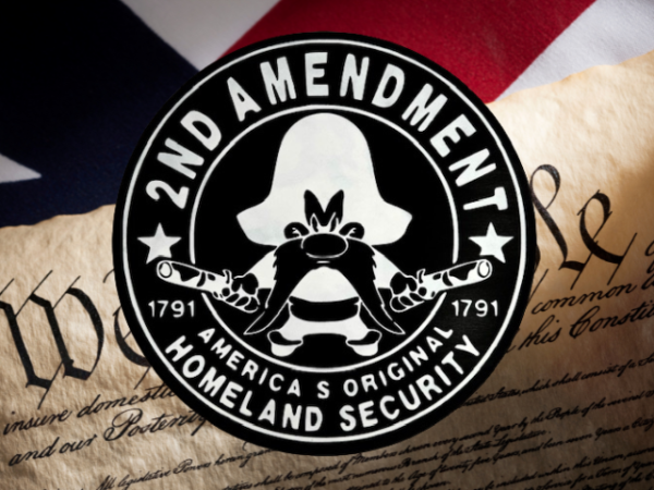 beautiful deep black pine round sign that reads "2nd Amendment - America's Original Homeland Security" in crisp white lettering